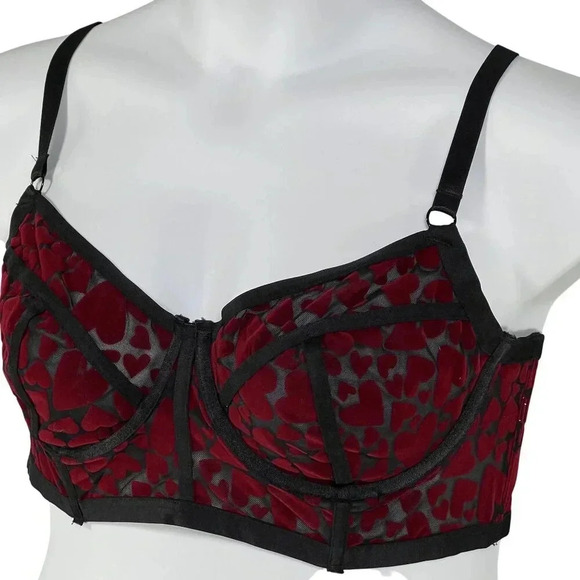 Torrid Curve NWT Womens 1 Bralette Longline Red Heart Velvet Burn Out Coquette - Picture 2 of 12